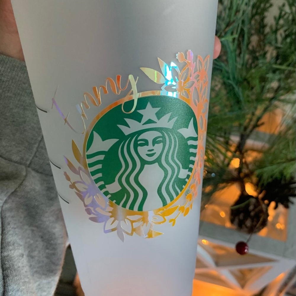 Personalized Starbucks cup with floral design